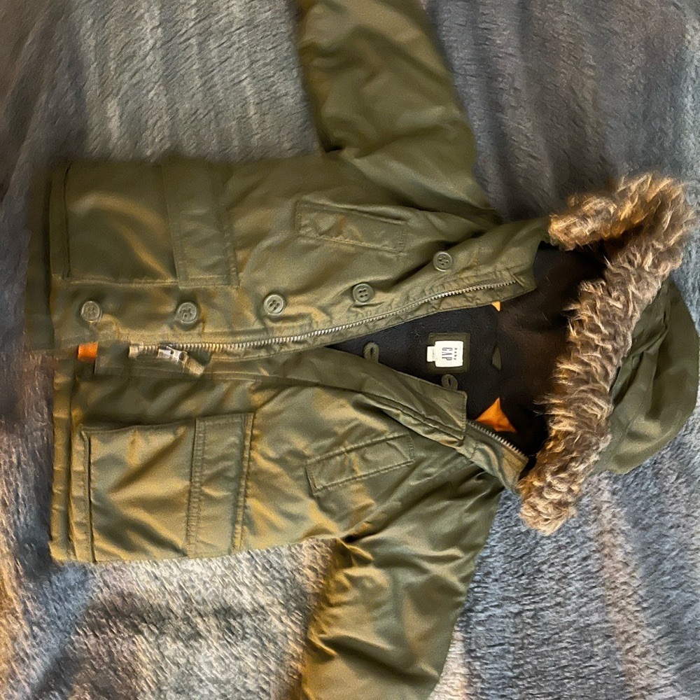 Baby Gap Olive Green Fur-Lined Hooded Jacket